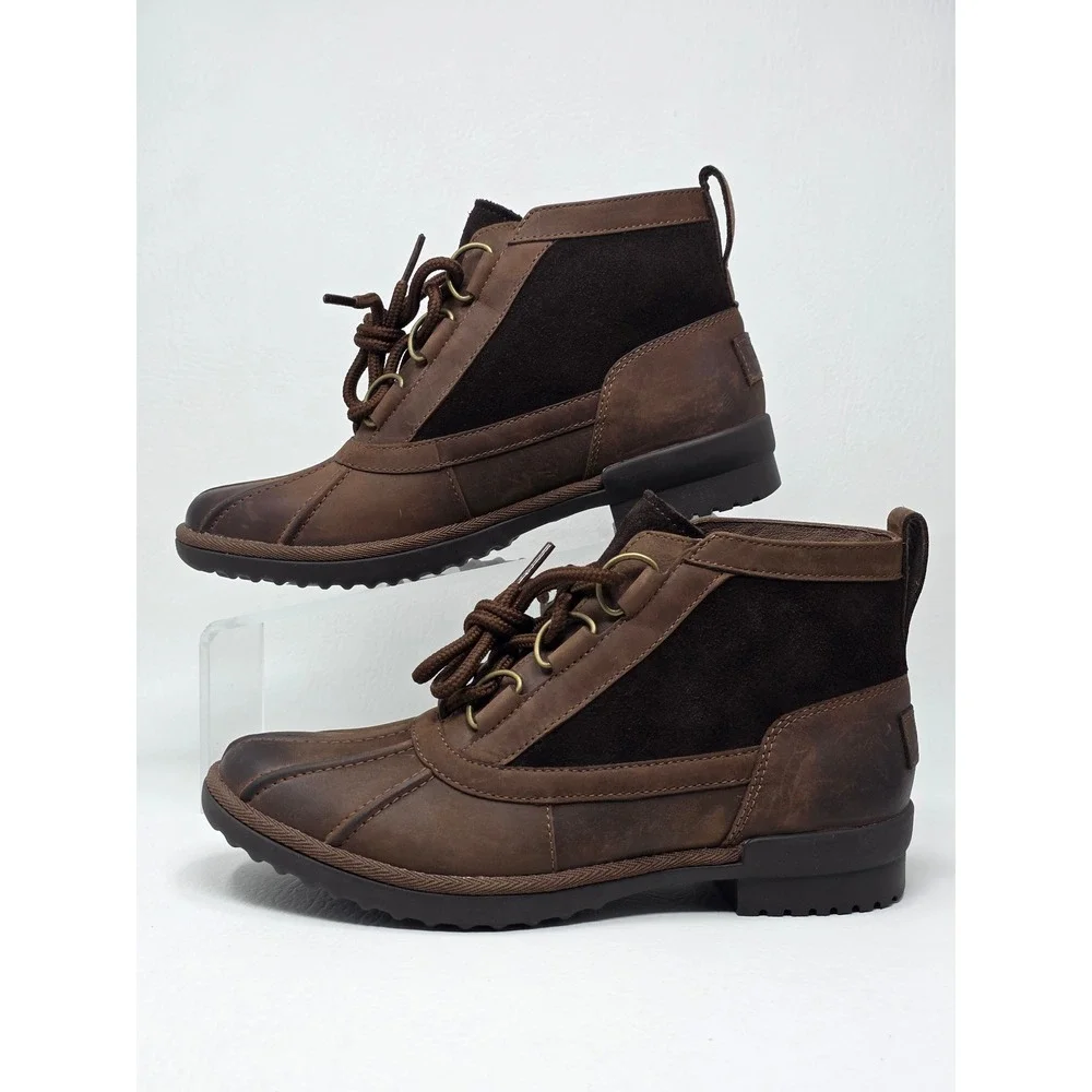 UGG Cecile Waterproof Duck Boots Stout Brown Leather Lace Up 1095156 Womens Sz 7